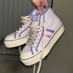 Adidas Women's Purple and Pink High-Top Sneakers